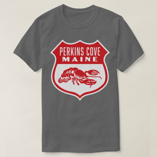 Perkins Cove Maine Retro Shield Red T-Shirt (Design vorne)