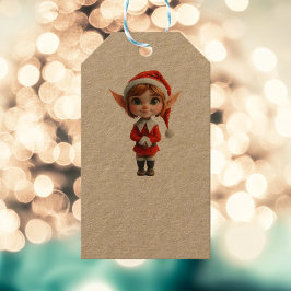 Perky Girl Christmas Elf Kraft Gift Tags Geschenkanhänger
