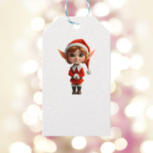 Perky Girl Christmas Elf White Gift Tags