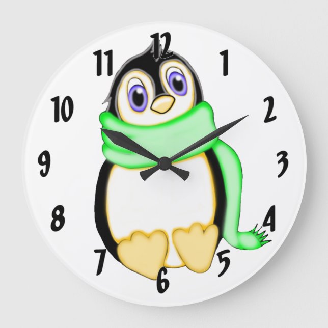 Perky-Pinguin Große Wanduhr (Vorderseite)