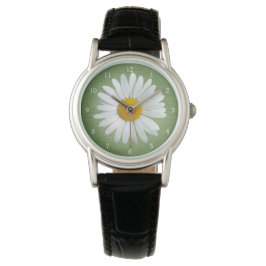 Perky White Daisy Blume mit grünem Hintergrund Armbanduhr