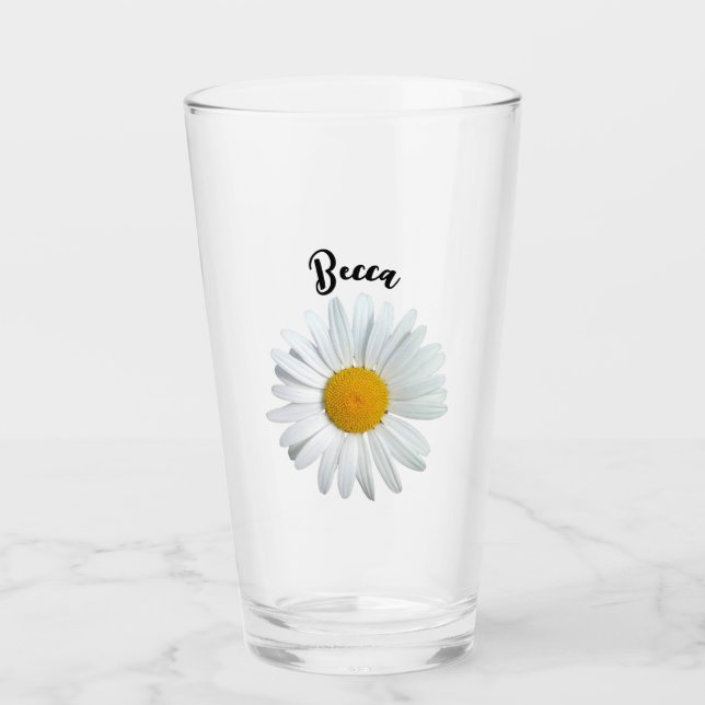 Perky White Daisy Blume Personalisiert Glass Glas (Vorderseite)