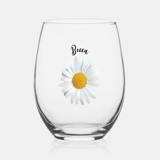 Perky White Daisy Blume Personalisiert Glass Weinglas Ohne Stiel (Vorderseite)