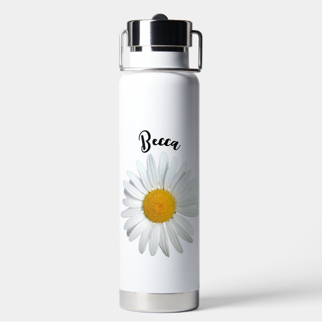 Perky White Daisy Blume Personalisiert Trinkflasche (Hinten)