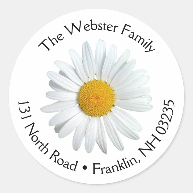Perky White Daisy Blume Round Address Label Runder Aufkleber (Vorderseite)