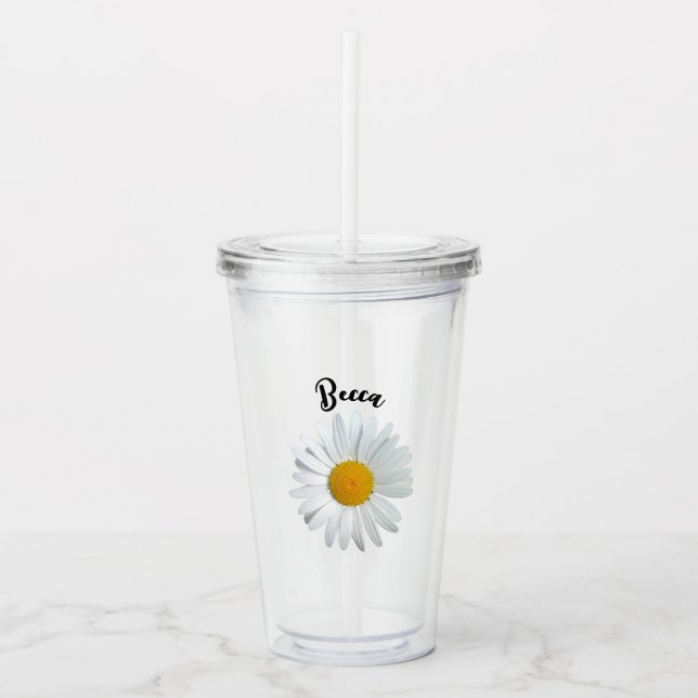 Perky White Daisy Flower Personalized Tumbler Acryltrinkbecher (Vorderseite)