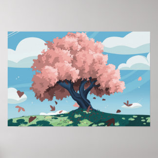 Perlbaum: Stilisierte Kirschblossom Landschaft Poster