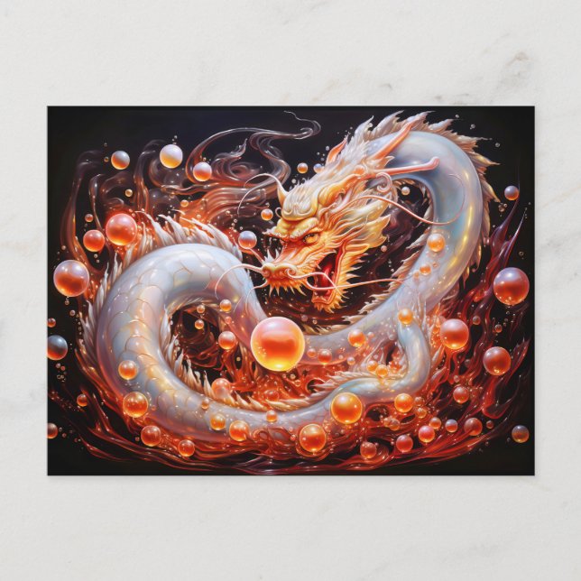 Perle der Weisheit Chinese Airbrush-Drache mit Mys Postkarte (Vorderseite)