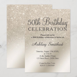 Perle Elfenbein Glitzer ombre metallic 50. Geburts Einladung