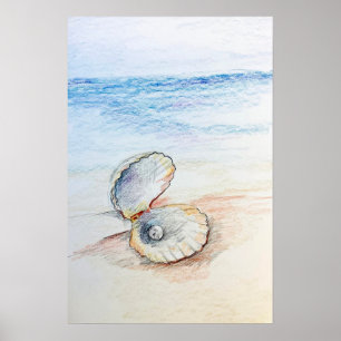 Perle in der Muschel Ozean Strand Wellen Poster