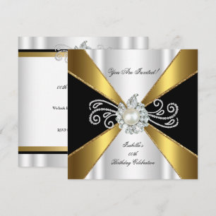 Perle Schwarz Gold Weiß Diamant Geburtstagsfeier Einladung