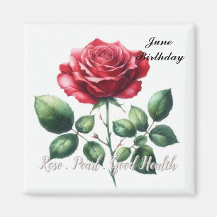 Perle und rote Rose als Geburtsstein Juni Magnet