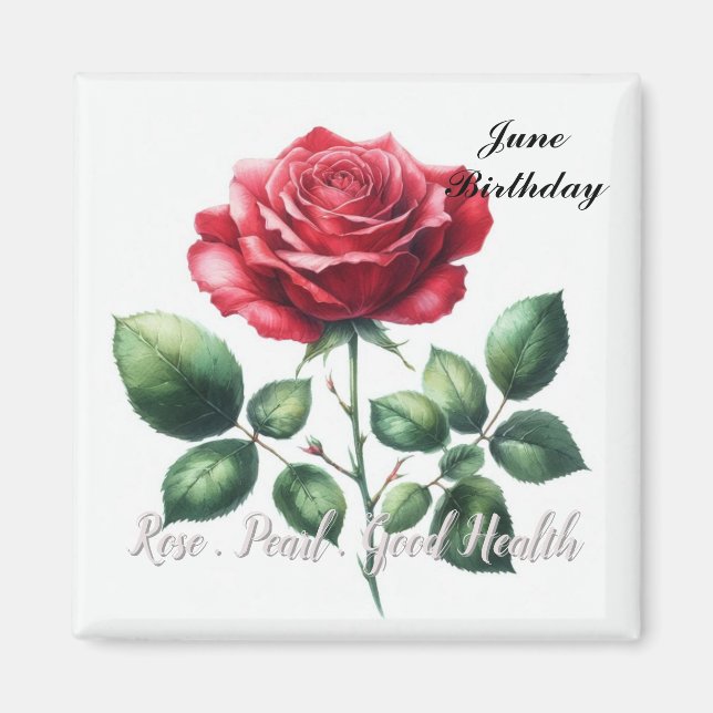 Perle und rote Rose als Geburtsstein Juni  Magnet (Vorne)