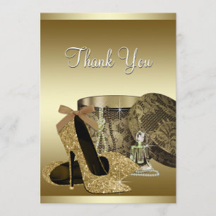Perlen-Absatz-Schuh-Schwarz-Gold danken Ihnen zu Dankeskarte