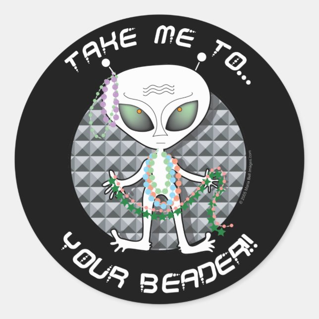 Perlen-alien Runder Aufkleber (Vorderseite)