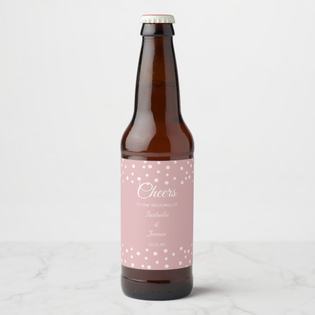 Perlen auf Dusty Rose Wedding Bierflasche Etikett (Vorderseite)