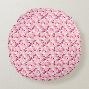 Perlen, Blumen und Rosa Rundes Kissen