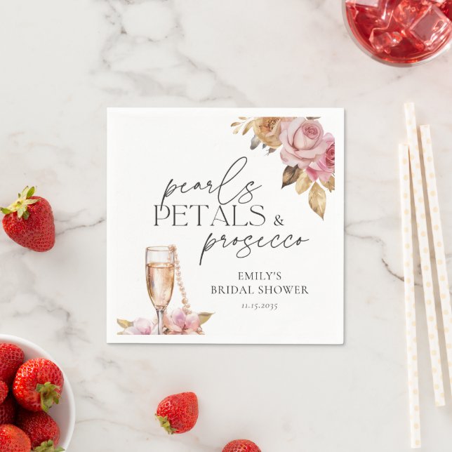 Perlen Blüten & Prosecco Florale Brautparty Serviette (Beispiel)