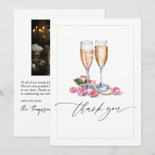 Perlen-, Blüten- und Prosecco-Brautabschieds-Party Dankeskarte