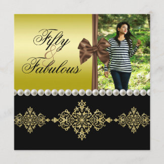 Perlen & Bow Gold & Black Fabulous 50 Foto Frauen Einladung
