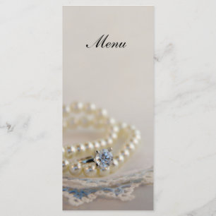 Perlen, Diamantring und Blue Lace Wedding Menu Menükarte