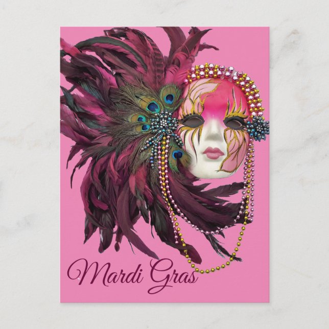 Perlen, Federn und Mardi Gras Maske Postkarte (Vorderseite)