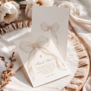 Perlen Gold Schleife Mädchen Taufe Religiös Dankeskarte