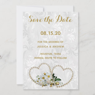 Perlen-Herzen und Blumen-Damaskus-Hochzeit Termin  Save The Date