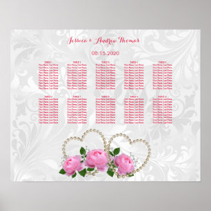 Perlen-Herzen- und Rosen-Damaskus-Hochzeit Poster
