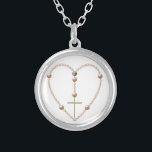 "Perlen", herzförmige Rosary-Kette Versilberte Kette<br><div class="desc">"Perlen" Herz geformt Rosary Necklace. Auf dieser Halskette sind keine echten Perlen. Sie können die Farbe des Hintergrundes mit den großartigen Anpassungswerkzeugen von Zazzle ändern.</div>
