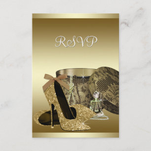 Perlen High Heel Schuhe Schwarz Gold RSVP Karte