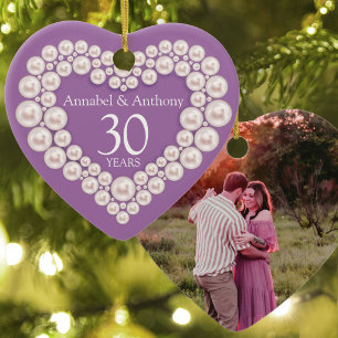 Perlen-Hochzeitsjubiläum 30. Herz lila Keramik Ornament