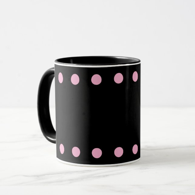 Perlen-Kakao- und Kaffeetasse (Schwarz & Rosa) (Vorderseite Links)