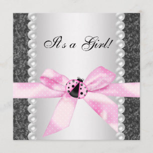Perlen Marienkäfer Rosa Schwarze Babymädchen-Party Einladung