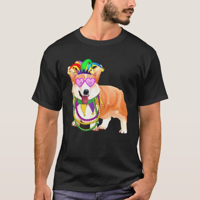 Perlen Maske Mardi Gras Corgi T-Shirt (Vorderseite)