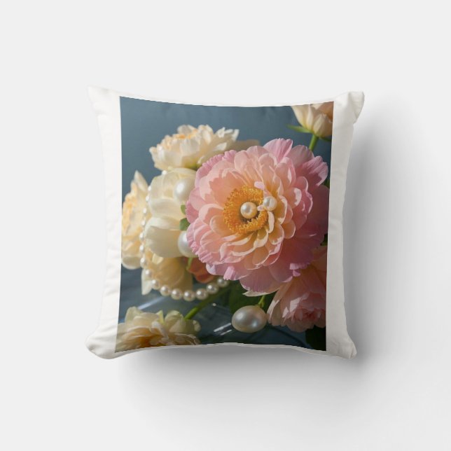 Perlen mit rosa Blume Kissen (Vorderseite)