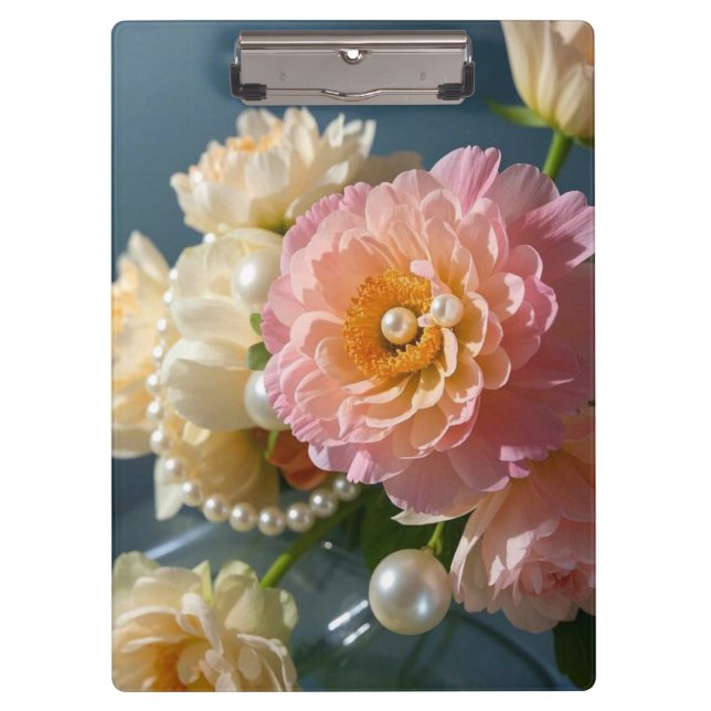 Perlen mit rosa Blume Klemmbrett (Vorderseite)