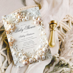 Perlen mit Schneeflocken Neutral Baby Dusche Einladung