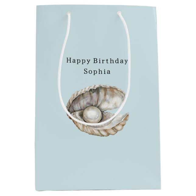 Perlen-Muschel-Geburtstag Mittlere Geschenktüte (Vorderseite)