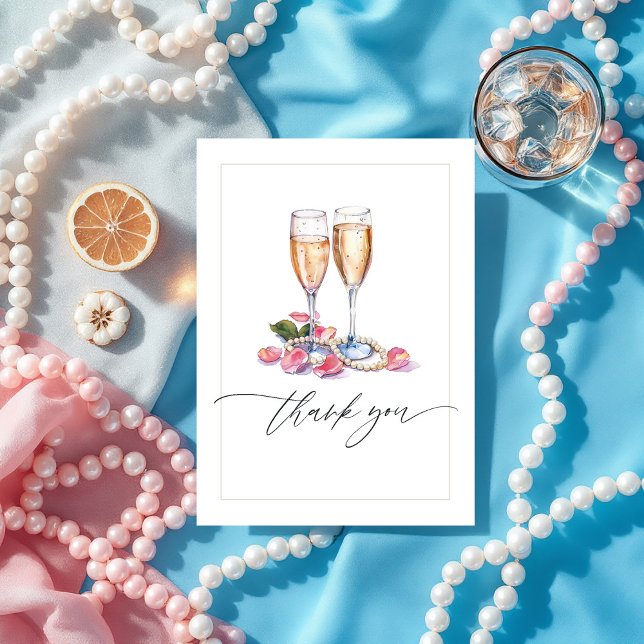 Perlen, Petalen und Prosecco-Brautparty-Foto Dankeskarte (Pearls and Prosecco Bridal Shower Photo Thank You Card)