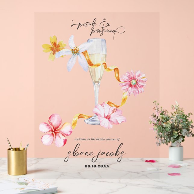 Perlen, Petalen und Prosecco | Petals Welcome Sign Acrylschild (Hochzeit)