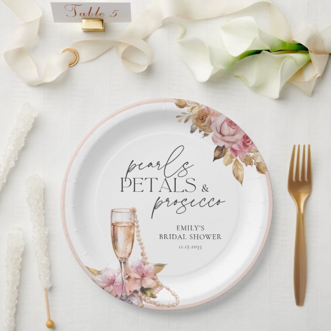 Perlen Petals & Prosecco Brautparty Pappteller (Hochzeit)