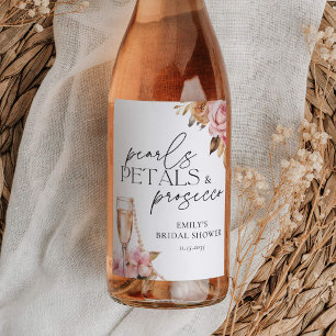 Perlen Petals & Prosecco Brautparty Weinetikett