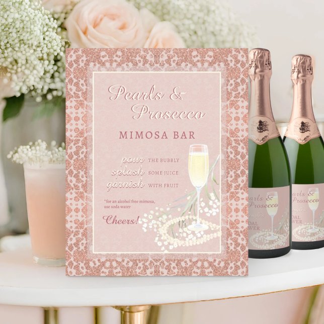 Perlen & Prosecco Blush & Rose Gold Mimosa Bar Poster (Von Creator hochgeladen)