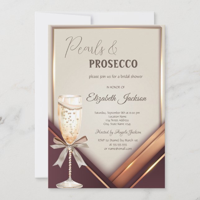 Perlen Prosecco-Bogenrahmen Einladung (Vorderseite)