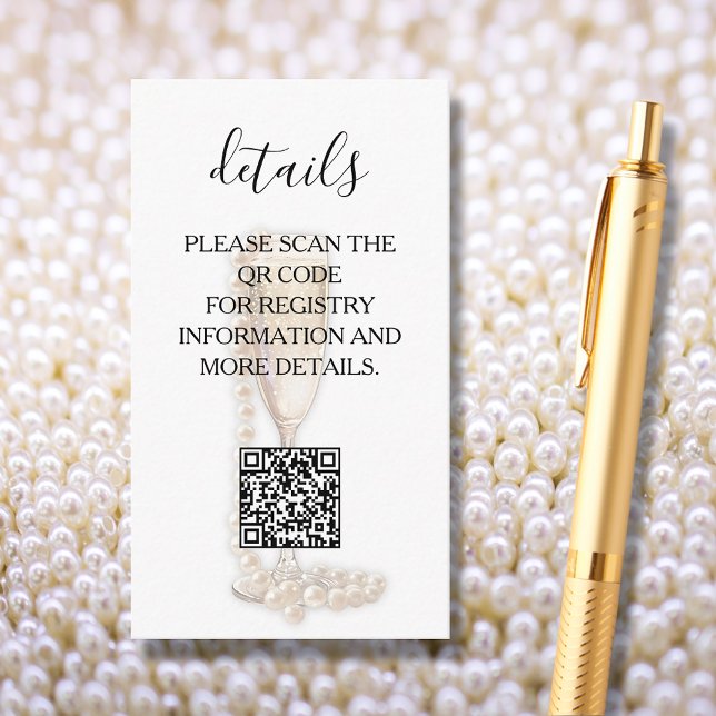 Perlen & Prosecco Brautparty Details QR-Code Begleitkarte (Pearls & Prosecco Bridal Shower Details QR Code Enclosure Cards)