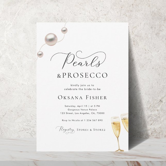Perlen & Prosecco Brautparty Minimalistisch Elegan Einladung (Von Creator hochgeladen)