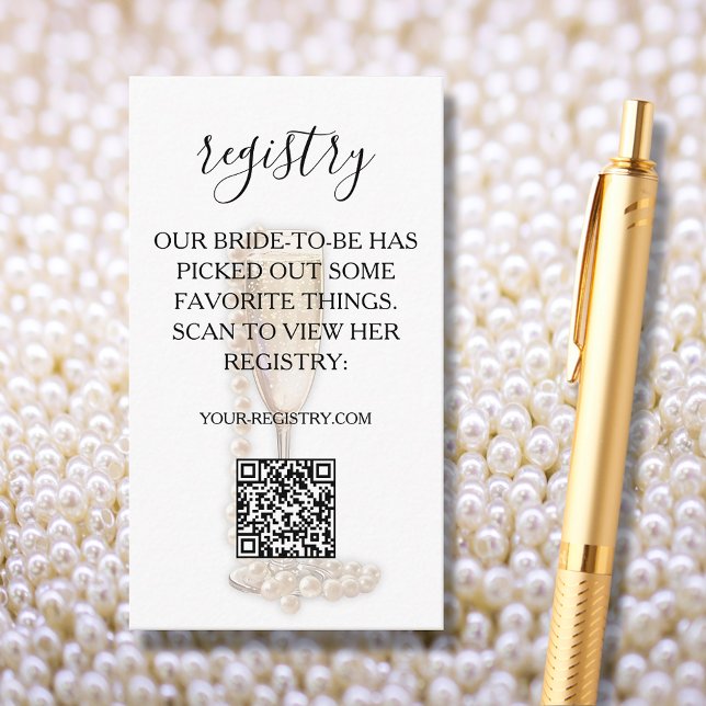 Perlen & Prosecco Brautparty QR Code Registrierung Begleitkarte (Pearls & Prosecco Bridal Shower QR Code Registry Enclosure Cards)