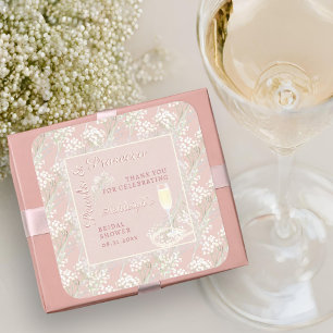 Perlen & Prosecco Brautschauer-Geschenk mit Gipskr Quadratischer Aufkleber