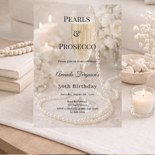 Perlen Prosecco Champagner elegante Luxus-Geburtst Einladung